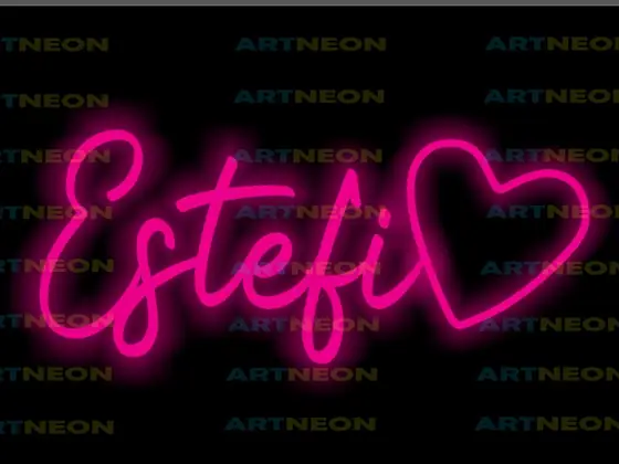 Render digital de un cartel de neón rosa con el nombre Estefi